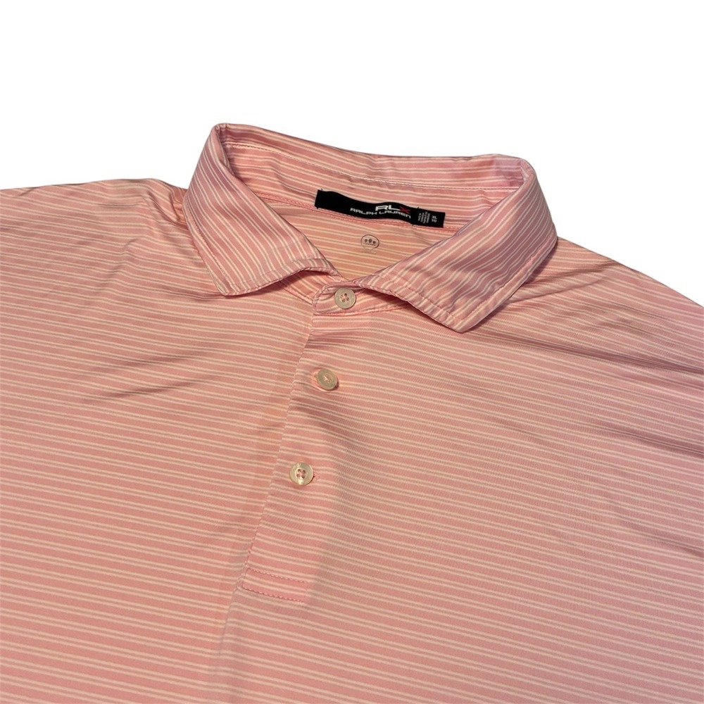 RLX Ralph Lauren Mens Pink Striped Golf Polo Wicking Performance XL
